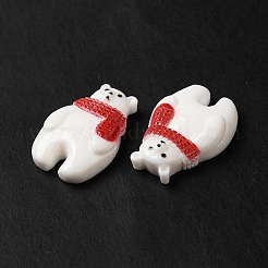 クリスマス オペーク レジン カボション  赤いスカーフをしたクマ  ホワイト  21.5x15x5mm&nbsp;RESI-K019-22