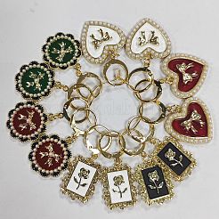 合金エナメルハート/長方形/フラワーペンダントロッキングステッチマーカー  304ステンレススチール留め具付き  ミックスカラー  3.5~3.8cm  6スタイル  2個/スタイル  12個/セット&nbsp;HJEW-AB00024