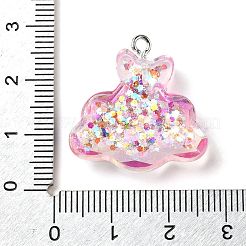 透明樹脂ペンダント  プラチナの鉄製金具とスパンコール付き  ちょう結びの雲  25x24.5x7mm  穴：1.8mm&nbsp;LS-RESI-H036-01D
