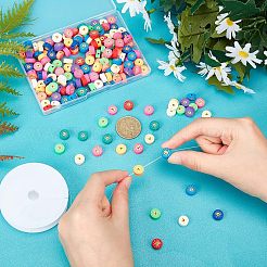 5連売り手作りポリマークレイビーズ連売り  ジュエリー工芸用品のDIY用  アヒルとフラットラウンド  ミックスカラー  9x4mm  穴：1.5mm  約40個/連  15.16インチ〜15.55インチ（38.5cm）  5連売り/ボックス&nbsp;CLAY-NB0001-46