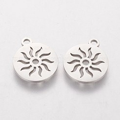 変色しない304ステンレススチールチャーム  太陽とフラットラウンド  ステンレス鋼色  14x12x1mm  穴：1.5mm&nbsp;STAS-Q201-T053