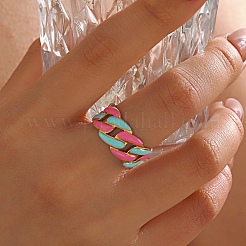 女性用304ステンレススチールカフオープンリング  エナメル  ゴールドカラー  9.5mm  内径：17.2mm&nbsp;LS-RJEW-I113-02G-01