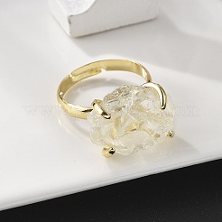 天然レモンクォーツ指輪  金色のトーン真鍮の指輪  ラックめっき  usサイズ8 1/2(18.5mm)&nbsp;RJEW-B122-01G-05
