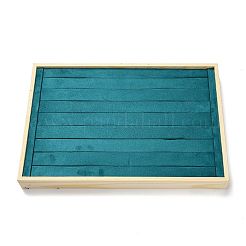木製リングプレゼンテーションディスプレイボックス  ベルベットで覆う  長方形  ダークシアン  35x24x3.5cm&nbsp;ODIS-P008-07