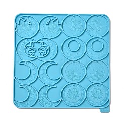 DIYムーンペンダントシリコンモールド  レジン型  ディープスカイブルー  216x200x4mm  穴：2mm  内径：46~50x43~85mm&nbsp;DIY-A044-01B