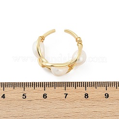 女性用真鍮パールオープンカフリング  14KGP本金メッキ  10mm  調整可能&nbsp;KK-D301-04G