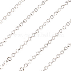 真鍮被覆鉄フラットアズキチェーン  ハンダ付け  スプールで  フラットオーバル  銀  2x1.5x0.3mm  約32.81フィート（10m）/ロール&nbsp;CH-TAC0007-01S