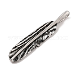 304ステンレススチール製ビッグペンダント  フェザーチャーム  アンティークシルバー  70x13x5mm  穴：5x10mm&nbsp;STAS-G346-02AS