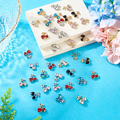 40色合金ラインストーンペンダント2個。  チェリー  黄金/プラチナ  プラチナ·ゴールデン  19x16x5.5~6mm  穴：1.8mm  20個/カラー&nbsp;ALRI-TA0001-42