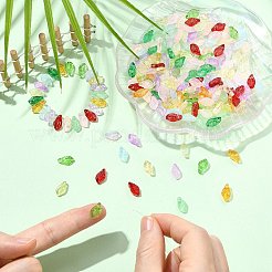 200個14色ガラスビーズ  葉  ミックスカラー  12x6.5x5mm  穴：0.8mm&nbsp;GLAA-CJ0002-85