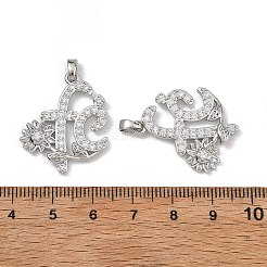 真鍮マイクロパヴェクリアキュービックジルコニアペンダント  花のチャームが付いた単語 fe  プラチナ  27x22x3mm  穴：3.5x2mm&nbsp;CU-L277-11P