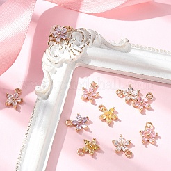 真鍮製チャーム10個  ガラスと  花  ゴールドカラー  ミックスカラー  10x8x4mm  穴：1.2mm&nbsp;KK-YW0004-05
