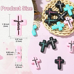 15個 5色 十字架とイエスの文字 シリコンフォーカルビーズ  ミックスカラー  30x22x8mm  穴：2mm  3個/カラー&nbsp;SIL-YW0002-04