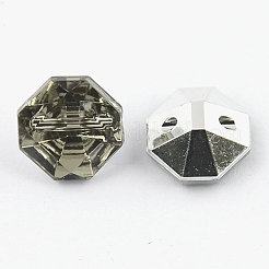2つ穴台湾アクリルラインストーンオクタゴンボタン  ファセット＆シルバーメッキ  ライトグレー  22x25x10mm  穴：2mm&nbsp;X-BUTT-F016-25mm-19