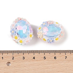 手作りの光るポリマー粘土ラインストーンビーズ  アクリルのデイジーの花とガラスのオーバルカボション付き  ペンフォーカルビーズ  空色  25.5~26x21.5~22x17mm  穴：2mm&nbsp;CLAY-H003-05F