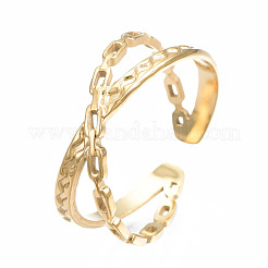 304ステンレススチールのクロスオープンカフリング  女性のための分厚いリング  ゴールドカラー  usサイズ6 3/4(17.1mm)&nbsp;RJEW-T023-11G