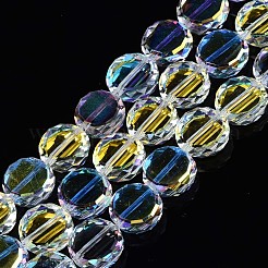 電気メッキ透明ガラスビーズ連売り  ABカラーメッキ  多面カット  フラットラウンド  クリアAB  12x5mm  穴：0.9mm  約50個/連  22.44インチ（57cm）&nbsp;EGLA-N002-23A-B01