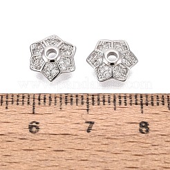真鍮製マイクロパヴェクリアキュービックジルコニアビーズキャップ  花  プラチナ  10x8.5x3mm  穴：1.6~1.8mm&nbsp;KK-Q071-13P-02