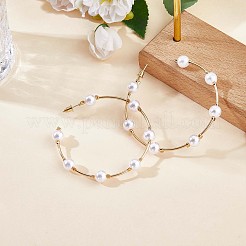 シェルパールビーズビッグサークルスタッドピアス  女性用アロイハーフフープピアス  ゴールドカラー  65mm  ピン：0.8mm&nbsp;JE988A