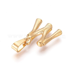 304ステンレスペンダント  竹風  文字L  イオンプレーティング（ip）  18KGP本金メッキ  文字.m  19x16x3mm  穴：3x7mm&nbsp;X-STAS-F235-01G-M