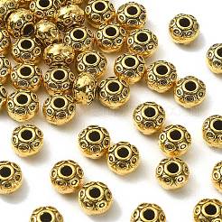 チベット風合金スペーサービーズ  カドミウムフリー＆鉛フリー  ロンデル  アンティーク黄金  7x5mm  穴：2.5mm&nbsp;PALLOY-YW0001-76