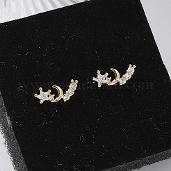 真鍮クリアキュービックジルコニアスタッドピアス  月＆星  18KGP本金メッキ  12.5x6.5mm&nbsp;EJEW-Q014-11G