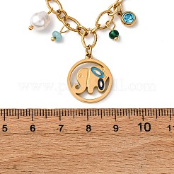 304ステンレススチールのカラフルなエナメル象と魚のペンダントネックレス（女性用）  模造真珠、ラインストーン、染色翡翠、合成マラカイト付き  イオンプレーティング（ip）  18KGP本金メッキ  15.94インチ（40.5cm）&nbsp;NJEW-F346-04G