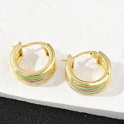 ストライプ真鍮エナメルフープピアス  長持ちメッキ  カドミウムフリー＆鉛フリー  ラックめっき  18KGP本金メッキ  17x7x19mm&nbsp;EJEW-M082-02PG