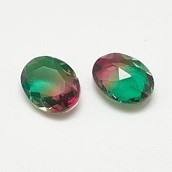 ポイントガラスラインストーンカボション  模造トルマリン  多面カット  オーバル  エメラルド  10x8x4mm&nbsp;RGLA-T080-8x10-001TO