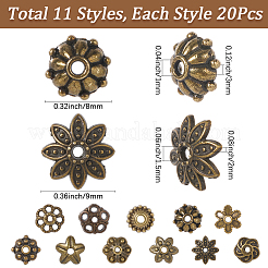 220個 11スタイル 合金ファンシービーズキャップ  マルチ花弁花  アンティークブロンズ  8~9x2~5mm  穴：1~2mm  20個/スタイル&nbsp;TIBE-SP0001-19