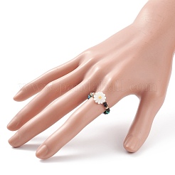 女性のためのシェル & ガラス ビーズ ストレッチ フィンガー リング  混合模様  usサイズ7 3/4(17.9mm)&nbsp;RJEW-JR00481