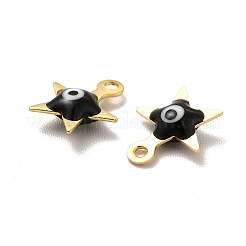 304ステンレススチール製イーブルアイエナメルチャーム  星のチャーム  ゴールドカラー  ブラック  9x8x2mm  穴：1mm&nbsp;STAS-G302-04G-01