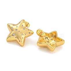 真鍮マイクロペーブクリアキュービックジルコニアスタッドピアス  ゴールドカラー  スター  20x21mm&nbsp;EJEW-L295-002C-G