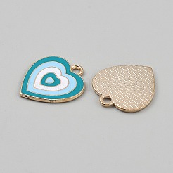 合金エナメルチャーム  ハートチャーム  ライトゴールド  ダークターコイズ  20x18x1mm  穴：2mm&nbsp;FIND-WH0139-622A