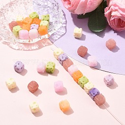 不透明＆透明樹脂ビーズ6色36個  模造食品  チーズキューブ  ミックスカラー  9.5x9.5x9.5mm  穴：1.5mm  6個/カラー&nbsp;RESI-CJ0005-53
