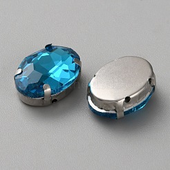 縫い付けラインストーン  ファセットガラスラインストーン  マルチ連リンク  プラチナ調合金セッティング  オーバル  デニムブルー  18x13x7mm  穴：1mm&nbsp;DIY-WH20010-41A-13