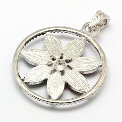 ヴィンテージチャクラのアクセサリー亜鉛合金ベゼルのアクセサリーのペンダント  花の円  アンティークシルバー  混合石  46x40x4mm  穴：7x4mm&nbsp;X-G-M039-03