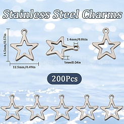 304ステンレススチールチャーム200個  スター  ステンレス鋼色  14.5x12.5x1mm  穴：1.4mm&nbsp;STAS-SC0008-04