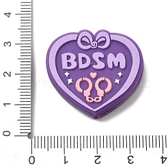 シリコンビーズ  ハートマークに「bdsm」という言葉が添えられています。  焦点ビーズ  パープル  28x30x7mm  穴：3mm&nbsp;SIL-D015-01B