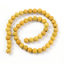 合成溶岩岩ビーズ連売り  染め  ラウンド  ゴールド  6mm  穴：1mm  約61個/連  14.96インチ（38cm）&nbsp;G-S247-6mm-07-1