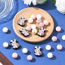 イースターをテーマにしたシリコンビーズキット（5種類）25個  焦点ビーズ  うさぎと丸い  ミックスカラー  15~29.5x15~21.5x8.5~15mm  穴：2mm  5個/スタイル&nbsp;SIL-YW0003-79