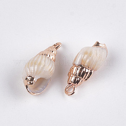 電気メッキ巻き貝ペンダント  鉄パーツ  ライトゴールド  貝殻色  18~25x8~11x7~10mm  穴：1.8mm&nbsp;X-SSHEL-T006-12