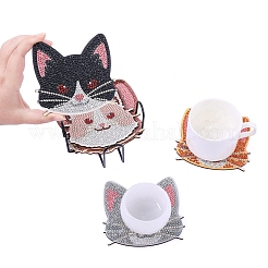 DIY ダイヤモンド ペインティング 動物テーマ コースター キット  アクリルラインストーンバッグ付き  ダイヤモンド付箋  トレープレートと接着剤クレイ  ミックスカラー  100mm  8個/セット&nbsp;PW-WGBBB48-01