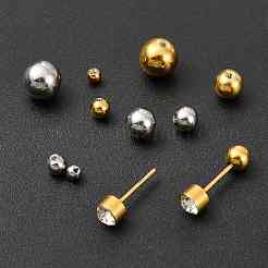 40個 10スタイル 304ステンレススチール製イヤーナット  丸い耳の後ろ  ゴールデン·ステンレス鋼色  4~8mm  穴：0.8~0.9mm  8個/スタイル&nbsp;STAS-FS0002-20