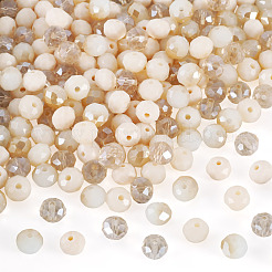 200個4色ガラスビーズ  ロンデル  多面カット  アンティークホワイト  8x6mm  穴：1mm  50個/カラー&nbsp;EGLA-TA0013-42B