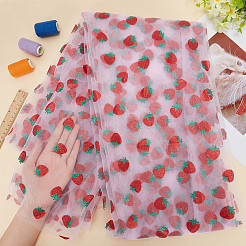 イチゴ柄のポリエステルメッシュレース生地  子供のパーティードレスの装飾用  衣服作り  レッド  165x0.02cm&nbsp;DIY-WH0419-42