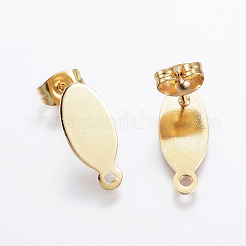 304ステンレススチールスタッドピアス金具  平板付  オーバル  18KGP本金メッキ  16x7x0.8mm  ピン：0.8mm&nbsp;STAS-E116-06G