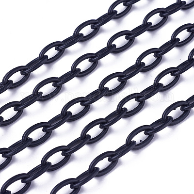 ABSプラスチックアズキチェーン  オーバル  ブラック  13x7~7.5x2mm  約15.35~15.74インチ（39~40cm）/連&nbsp;KY-E007-01B-1