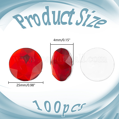 100 個のプラスチックカボション  フラットラウンド  レッド  24.5~25x4mm&nbsp;KY-HY0001-18B-1