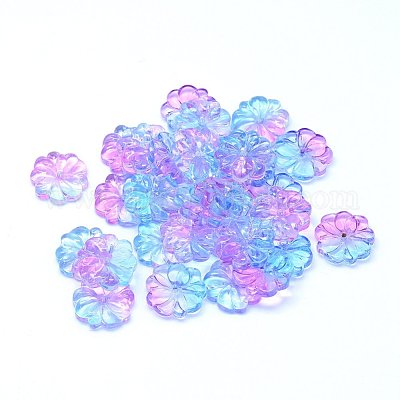透明ガラスビーズ  花  ツートン  カラフル  15x4mm  穴：1.2mm&nbsp;GLAA-H016-06F-7-1